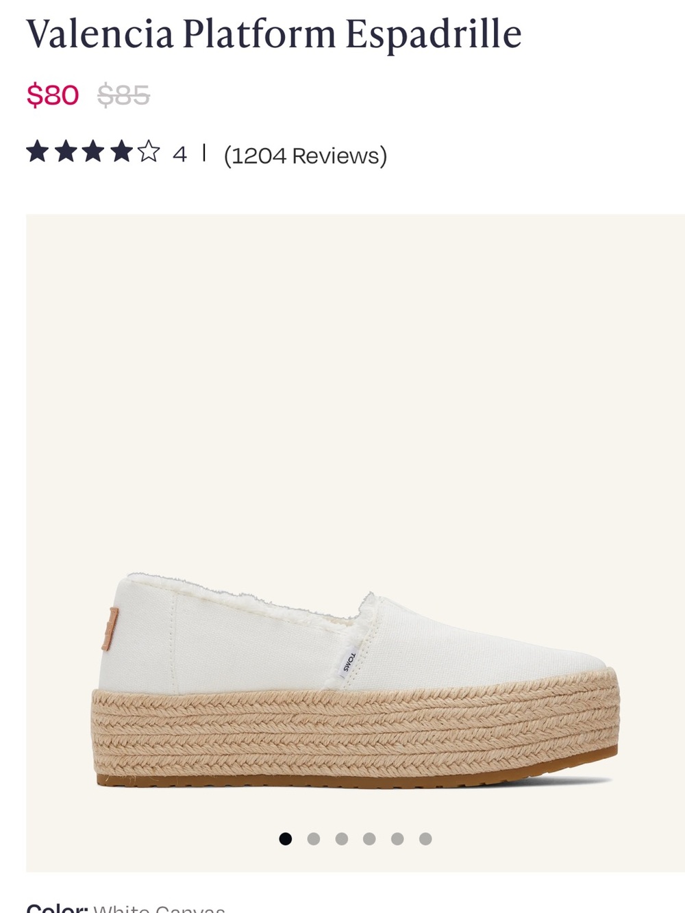 NWOT TOMS Valencia Platform Espadrille Slip-On Women’s US Size 7.5